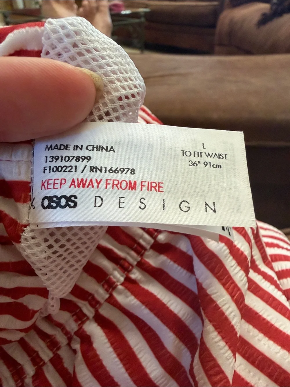 ASOS design Red & White Striped Men’s Net Swim Shorts Sz large-36” New